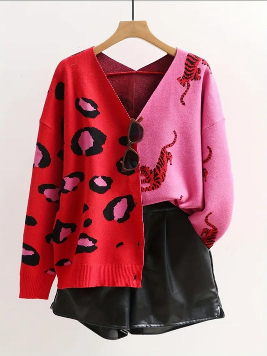 Pink & Orange-Red Cardigan