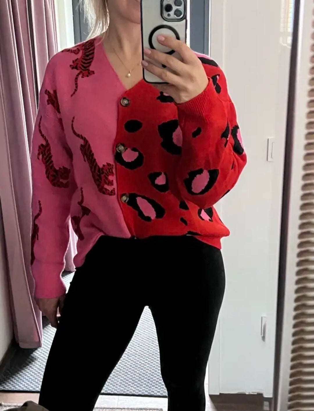 Pink & Orange-Red Cardigan