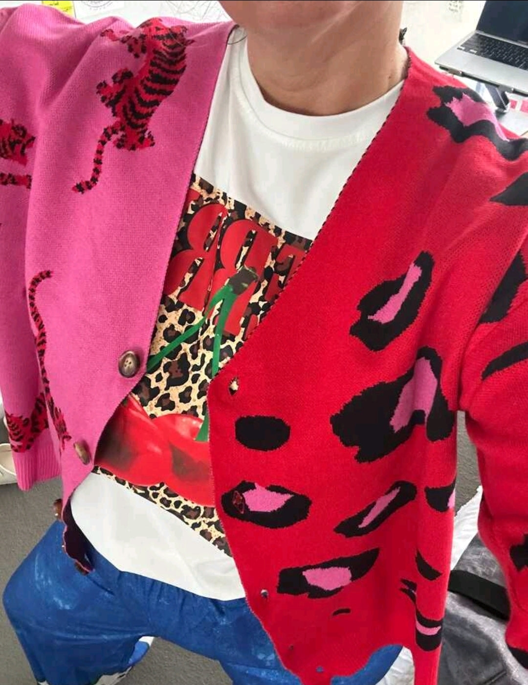 Pink & Orange-Red Cardigan